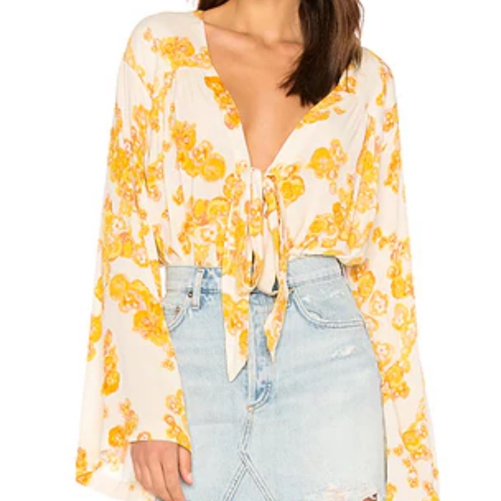 Intimately Free People Forties Feels Yellow Floral Print Tie Front Bodysuit L